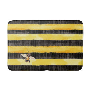 Alfombrilla De Baño Abeja Mielera Rayas Negras Doradas Amarillas