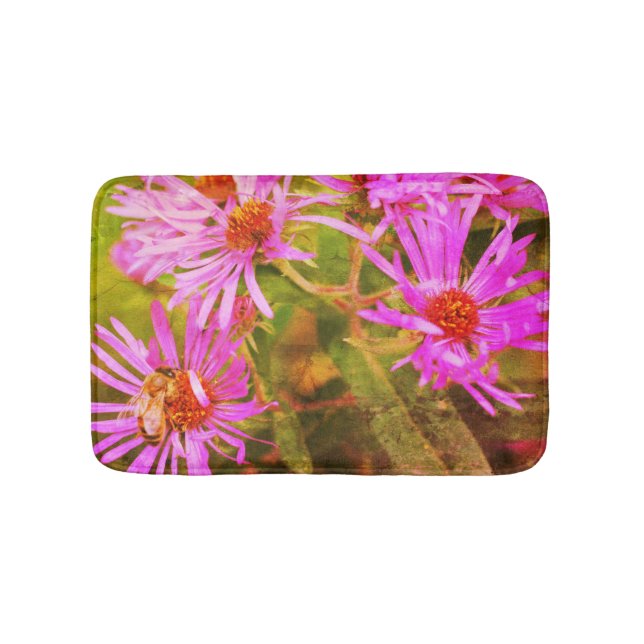 Alfombrilla De Baño Abeja Rosa Nueva Inglaterra Aster Flower Resumen (Anverso)