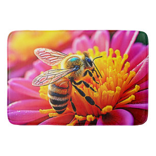 Alfombrilla De Baño Abeja vibrante en diseño de florecimiento