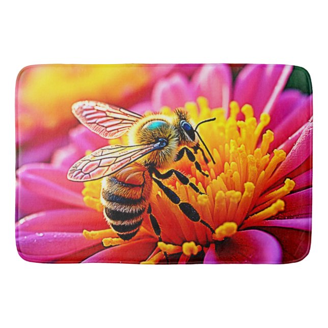 Alfombrilla De Baño Abeja vibrante en diseño de florecimiento (Anverso)