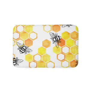 Alfombrilla De Baño Abejas de miel: Patrón de acuarela amarillo