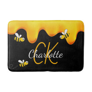 Alfombrilla De Baño Abejas miel Monograma de oro negro