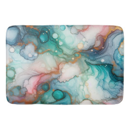 Alfombrilla De Baño Abstract in Pink, Teal, Blue, and Gold