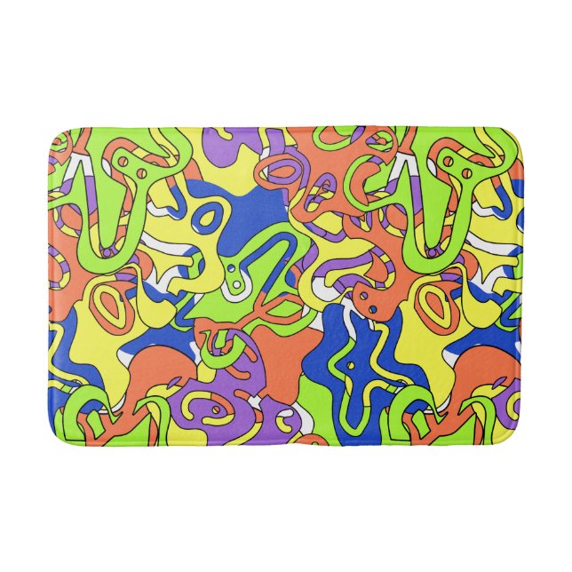 Alfombrilla De Baño Abstract Neon Doodle Maze Pattern (Anverso)