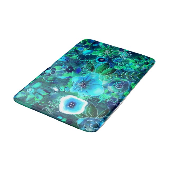 Alfombrilla De Baño Abstracto Flores Verde azuladas de flores verdes a (Angular)