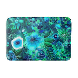 Alfombrilla De Baño Abstracto Flores Verde azuladas de flores verdes a