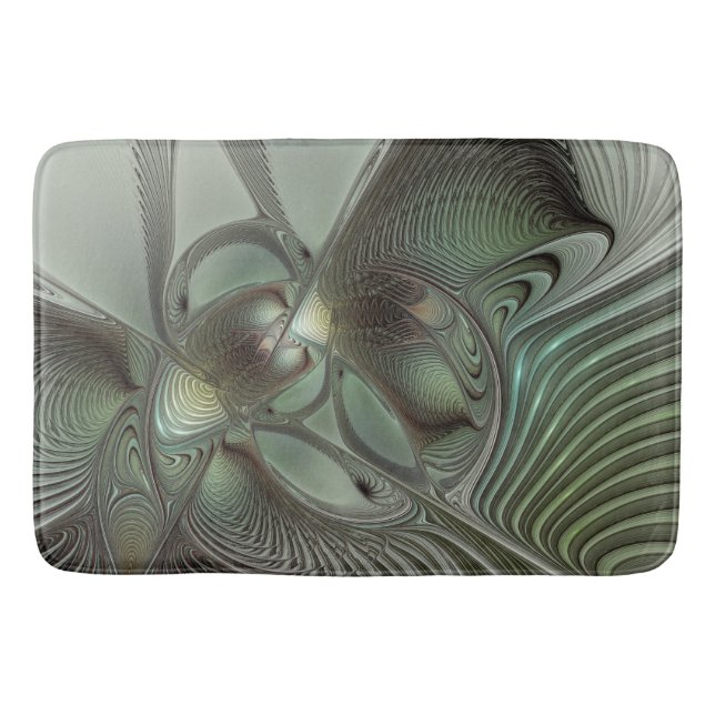 Alfombrilla De Baño Abstracto Olive Sage Green Grey Fractal Art Fantas (Anverso)