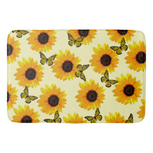Alfombrilla De Baño Aceite Amarillo Pintado De Sunflower Y Mariposas,