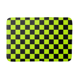 Alfombrilla De Baño Acid green black checkerboard pattern