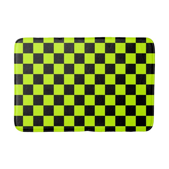 Alfombrilla De Baño Acid green black checkerboard pattern (Anverso)