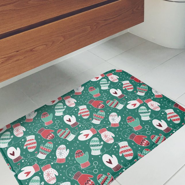 Alfombrilla De Baño Acogedores Navidades de invierno miden el patrón e (Winter Mittens Bath Mat)