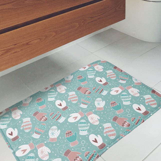 Alfombrilla De Baño Acogedores Navidades de invierno miden el patrón e (Winter Mittens Bath Mat)