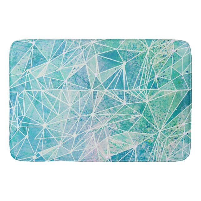 Alfombrilla De Baño acuamarina con espacio geométrico blanco (Anverso)