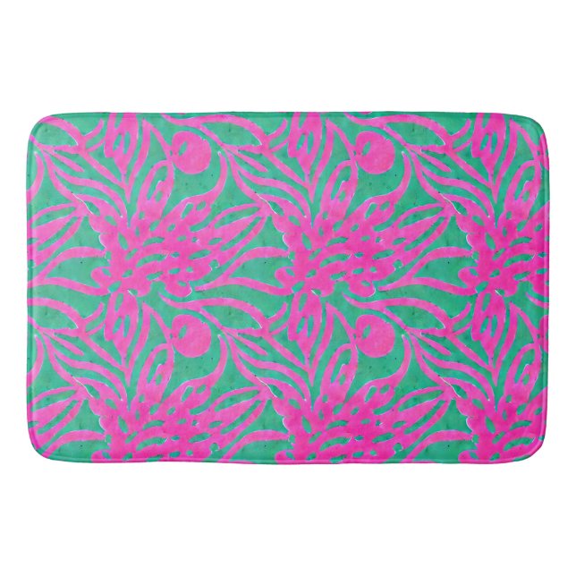 Alfombrilla De Baño Acuarela acuática rosa caliente grande Damasco ins (Anverso)