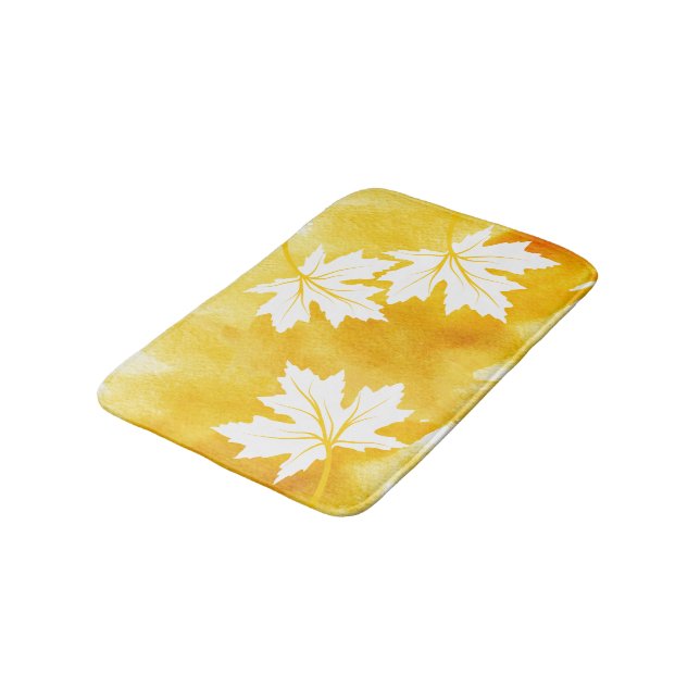 Alfombrilla De Baño acuarela amarilla moderna y hojas de arce blancas  (Angular)