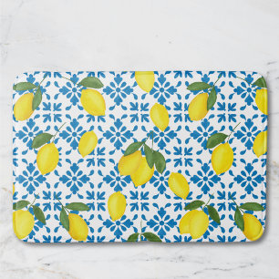 Alfombrilla De Baño Acuarela Azul Baldosa Amarillo Limón Acuarela