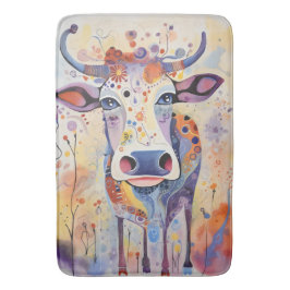 Alfombrilla De Baño Acuarela Azul colorido Cow Whimsical Bubbly Soft