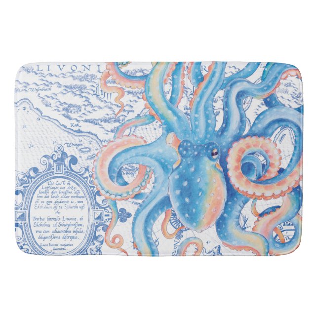 Alfombrilla De Baño Acuarela azul de la moda del mapa del vintage del (Anverso)