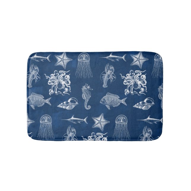 Alfombrilla De Baño Acuarela azul marina marina marina (Anverso)