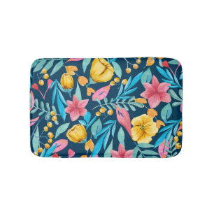 Alfombrilla De Baño acuarela botánica: flores, hojas adornadas.