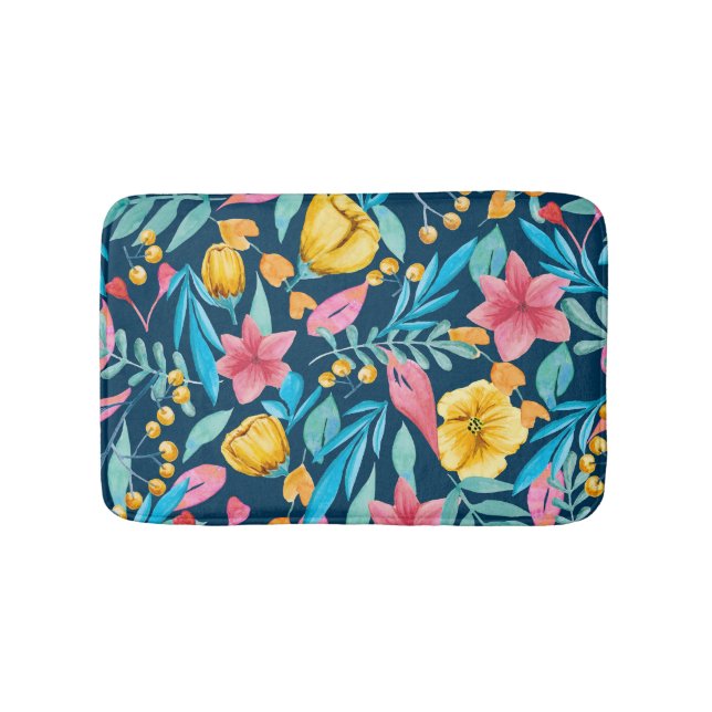 Alfombrilla De Baño acuarela botánica: flores, hojas adornadas. (Anverso)