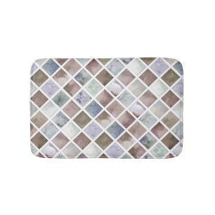 Alfombrilla De Baño Acuarela. Cuadros beige y gris.