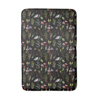 Alfombrilla De Baño Acuarela de flores silvestres elegantes en negro,