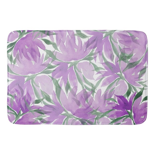 Alfombrilla De Baño Acuarela De Lavander Morado Elegante Floral (Anverso)
