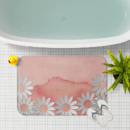 Alfombrilla De Baño Acuarela de Peach y Flores blancas