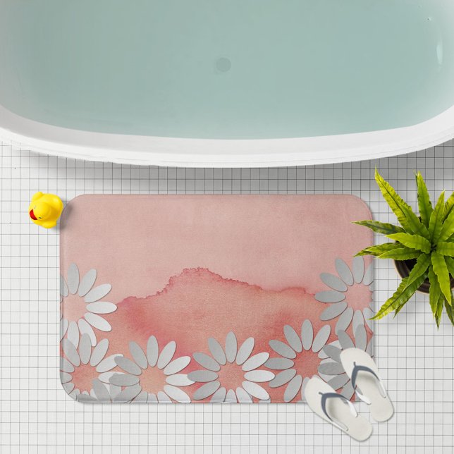 Alfombrilla De Baño Acuarela de Peach y Flores blancas (Subido por el creador)