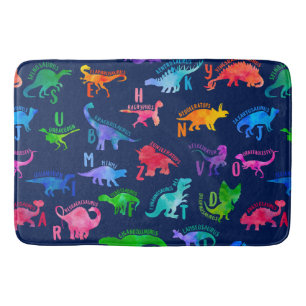 Alfombrilla De Baño Acuarela Dinosaurio Alphabet Colorful Dino Kids