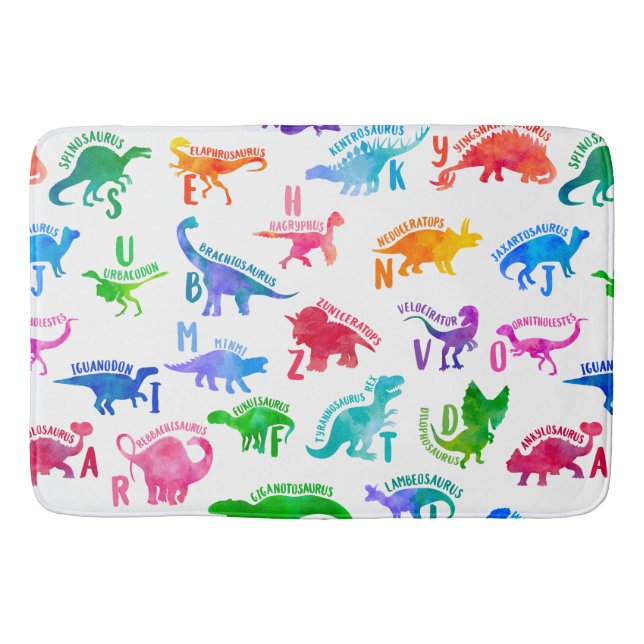 Alfombrilla De Baño Acuarela Dinosaurio Alphabet Colorful Dino Kids (Anverso)