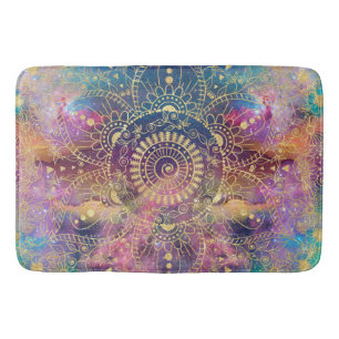 Alfombrilla De Baño acuarela dorada y nebulosa mandala