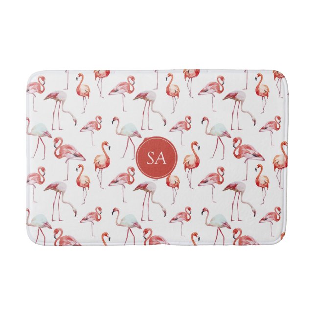 Alfombrilla De Baño Acuarela Flamingo rosa tropical (Anverso)