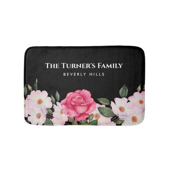 Alfombrilla De Baño Acuarela Ilustracion de rosas blancas suaves rosad (Anverso)