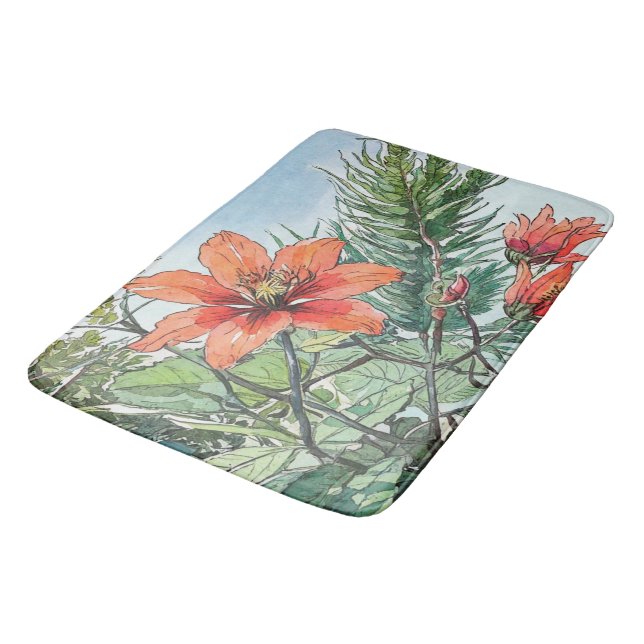Alfombrilla De Baño Acuarela ilustrada Naranja botánico floral (Angular)