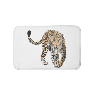 Alfombrilla De Baño acuarela leopardo gato de la selva animal pintado