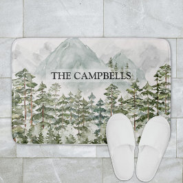 Alfombrilla De Baño Acuarela natural de los bosques y las montañas