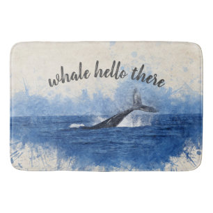 Alfombrilla De Baño Acuarela náutica linda divertida de la ballena