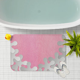 Alfombrilla De Baño Acuarela rosa y flores blancas