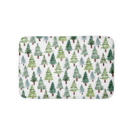Alfombrilla De Baño Acuarela Rústica Pine Forest Pattern Winter  