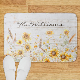 Alfombrilla De Baño Acuarela Rústico Amarillo Sunflower Garden Madera