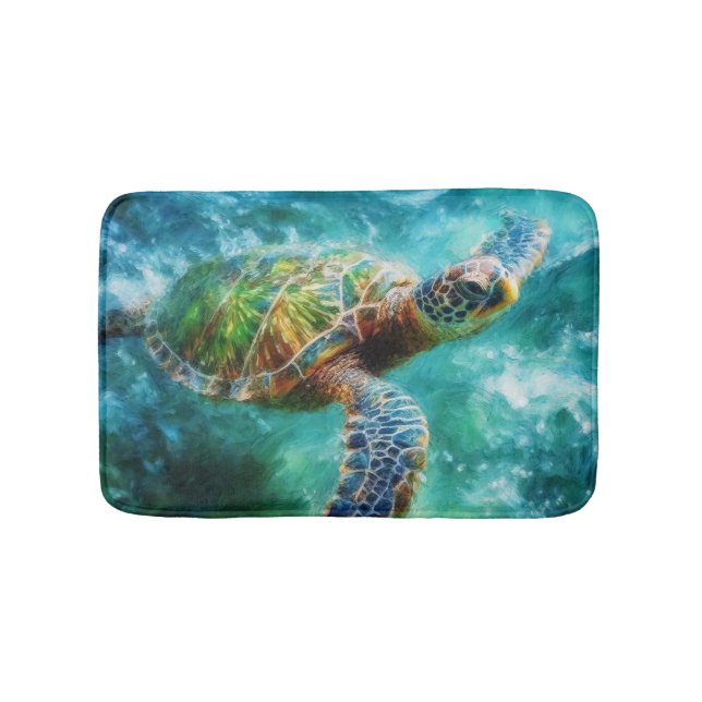 Alfombrilla De Baño Acuarela Tortuga de mar Natación (Anverso)
