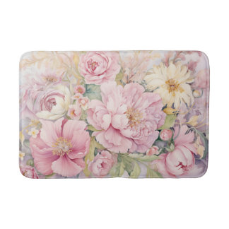 Alfombrilla De Baño Acuarelas de hermosas peonías rosadas.