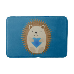Alfombrilla De Baño Adorable erizo abrazando un corazón azul