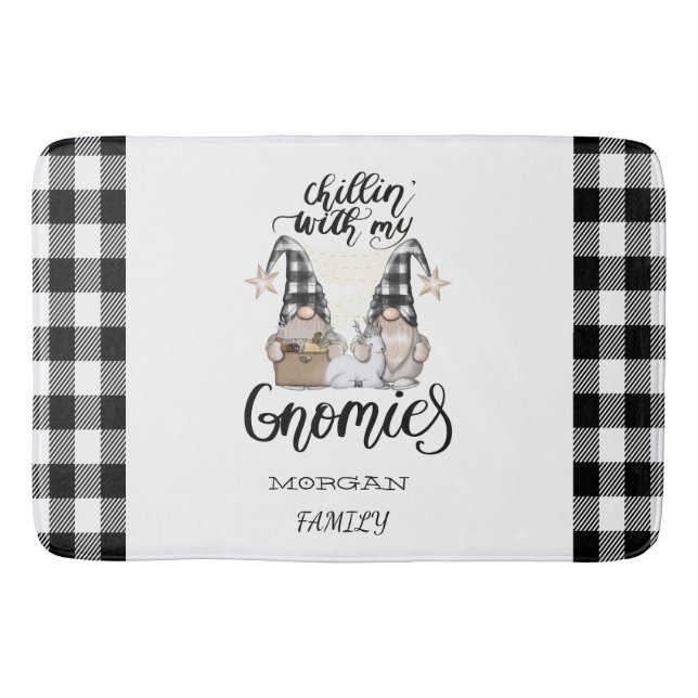 Alfombrilla De Baño Adorable Gnomes Cute Gnomes Negro Tapado de Búfalo (Anverso)