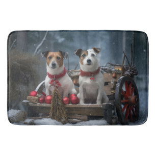 Alfombrilla De Baño Adorno de Navidad de Trineo Nevado Jack Russell