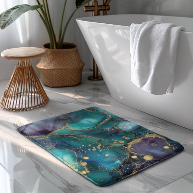 Alfombrilla De Baño Aesthetic Turquoise & Gold Flowing Marble (Subido por el creador)