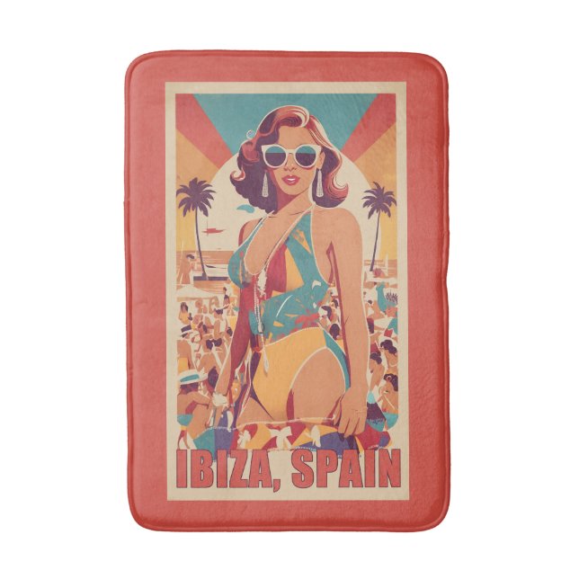Alfombrilla De Baño Afiche de viajes de Ibiza, España (Frente vertical)