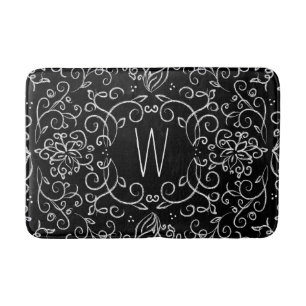 Alfombrilla De Baño Afiligranado blanco y negro de la tiza del